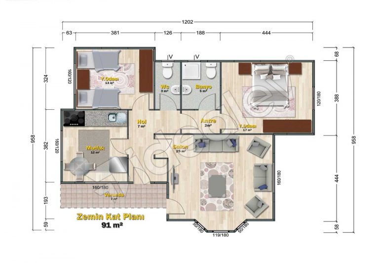 120 m2 Lüks Ihlara Prefabrik Ev Prefabrik Evim