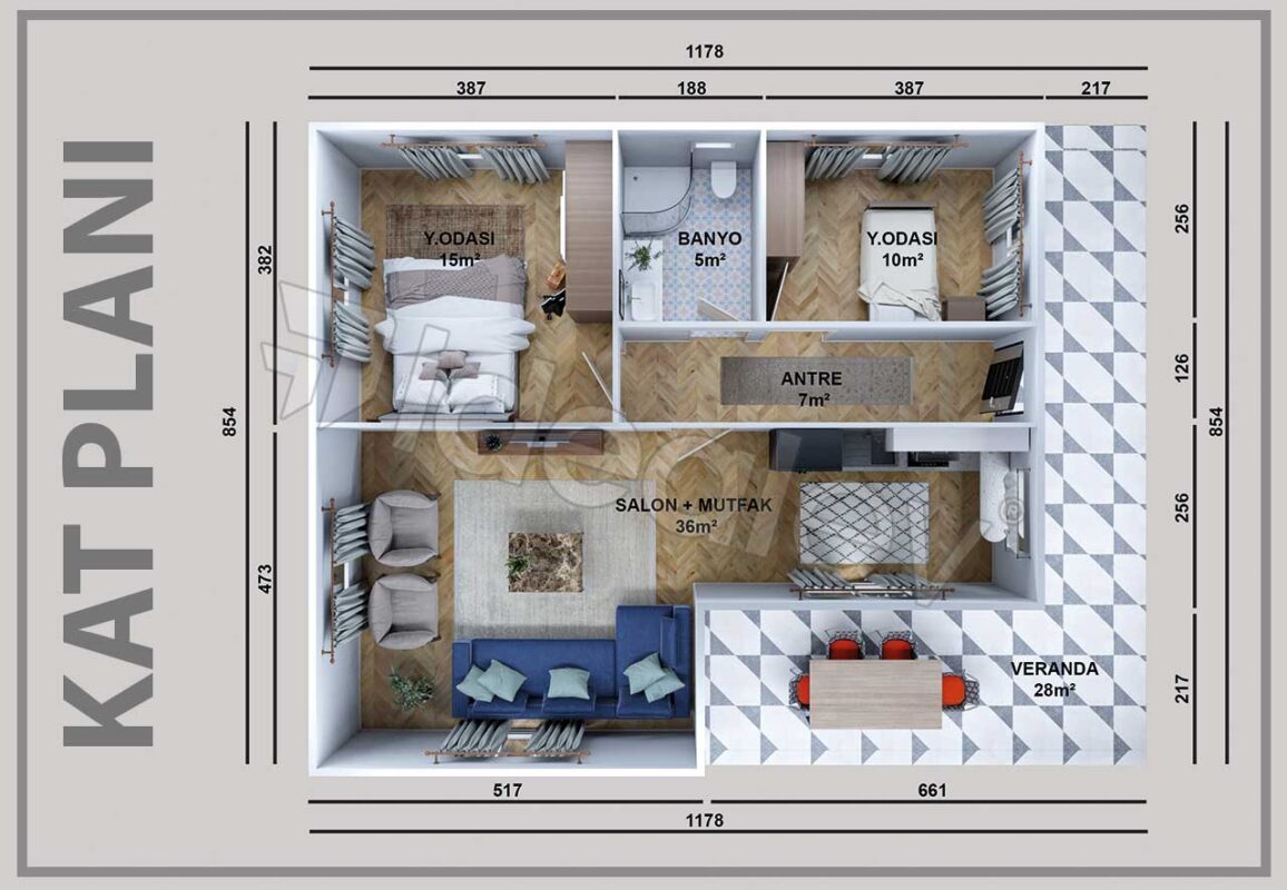 99 m2 Kampanyalı 2+1 Dubleks Prefabrik Ev - Prefabrik Evim
