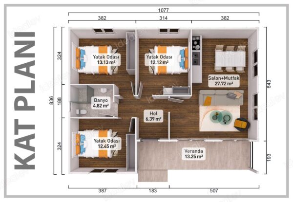 90 m2 Kampanyalı 3+1 Prefabrik Ev - Görsel 2