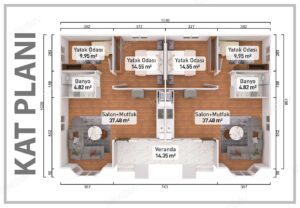 Alternative view of 148 m2 Tek Katlı İkiz 2+1 Prefabrik Ev