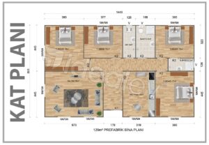 Alternative view of 129 m2 Prefabrik Deprem Evi