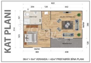Alternative view of 42 m2 Prefabrik Deprem Evi