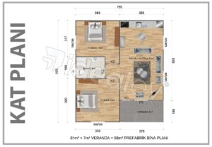 Alternative view of 68 m2 Prefabrik Deprem Evi