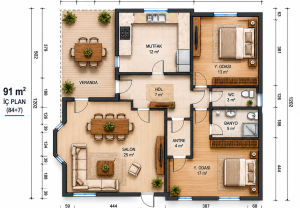 91 m2 2+1 Prefabrik Ev 7 91 m2 2+1 Prefabrik Ev - Görsel 3