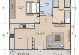 97 m2 Kampanyalı 2+1 Prefabrik Ev - Görsel 3