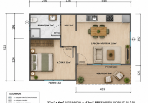 Alternative view of 43 m2 1+1 Prefabrik Ev